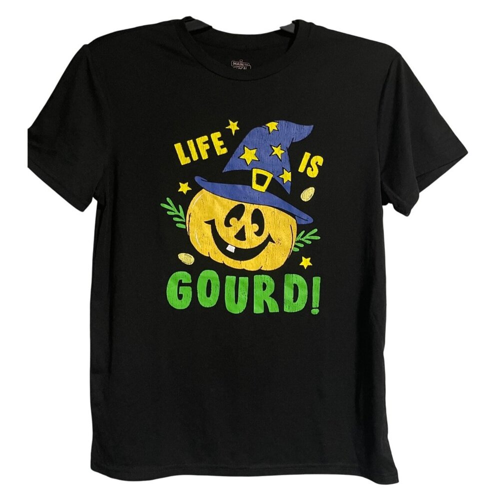 Life Is Gourd Halloween Pumpkin Graphic T-Shirt Black Womens M Main And Local